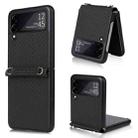 For Samsung Galaxy Z Flip3 5G Straw Mat Texture Lanyard Phone Case(Black) - 1