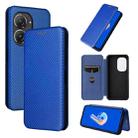 For Asus Zenfone 9 Carbon Fiber Texture Flip Leather Phone Case(Blue) - 1