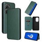 For Asus Zenfone 9 Carbon Fiber Texture Flip Leather Phone Case(Green) - 1