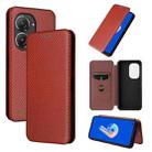 For Asus Zenfone 9 Carbon Fiber Texture Flip Leather Phone Case(Brown) - 1