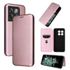 For OnePlus 10T 5G Carbon Fiber Texture Flip Leather Phone Case(Pink) - 1