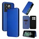 For OnePlus 10T 5G Carbon Fiber Texture Flip Leather Phone Case(Blue) - 1