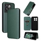 For OnePlus 10T 5G Carbon Fiber Texture Flip Leather Phone Case(Green) - 1