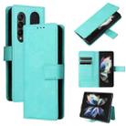 For Samsung Galaxy Z Fold4 Lambskin Flip Leather Phone Case with Pen Slot(Mint Blue) - 1