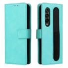 For Samsung Galaxy Z Fold4 Lambskin Flip Leather Phone Case with Pen Slot(Mint Blue) - 2