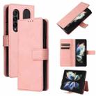 For Samsung Galaxy Z Fold4 Lambskin Flip Leather Phone Case with Pen Slot(Pink) - 1