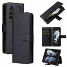 For Samsung Galaxy Z Fold4 Lambskin Flip Leather Phone Case with Pen Slot(Black) - 1