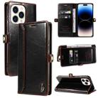 For iPhone 14 Pro GQUTROBE RFID Blocking Oil Wax Leather Case(Brown) - 1