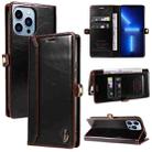 For iPhone 13 Pro GQUTROBE RFID Blocking Oil Wax Leather Case (Brown) - 1
