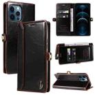 For iPhone 12 Pro Max GQUTROBE RFID Blocking Oil Wax Leather Case(Brown) - 1