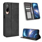 For HTC Desire 22 Pro Magnetic Buckle Retro Texture Leather Phone Case(Black) - 1