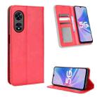 For OPPO A97 5G Magnetic Buckle Retro Texture Leather Phone Case(Red) - 1