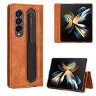 For Samsung Galaxy Z Fold4 5G Magnetic Buckle Retro Texture Leather Phone Case(Brown) - 1