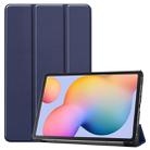 For Galaxy Tab S6 Lite 10.4 inch Custer Pattern Pure Color Horizontal Flip Leather Case with Three-folding Holder(Blue) - 1