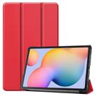 For Galaxy Tab S6 Lite 10.4 inch Custer Pattern Pure Color Horizontal Flip Leather Case with Three-folding Holder(Red) - 1