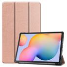 For Galaxy Tab S6 Lite 10.4 inch Custer Pattern Pure Color Horizontal Flip Leather Case with Three-folding Holder & Sleep / Wake-up Function(Rose Gold) - 1
