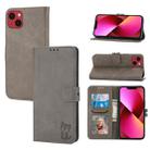 For iPhone 14 Plus Embossed Happy Cat Pattern Flip Leather Phone Case (Grey) - 1