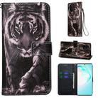 For Galaxy M80s Colored Drawing Pattern Plain Weave Horizontal Flip Leather Case with Holder & Card Slot & Wallet&Lanyard(Black and white tiger) - 1
