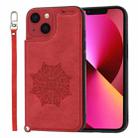 Mandala Embossed Card Slots PU+TPU Phone Case For iPhone 14(Red) - 1