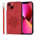 For iPhone 14 Plus Mandala Embossed Card Slots PU+TPU Phone Case (Red) - 1