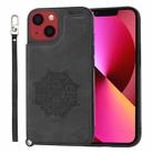 For iPhone 14 Plus Mandala Embossed Card Slots PU+TPU Phone Case (Black) - 1