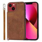 For iPhone 14 Plus Mandala Embossed Card Slots PU+TPU Phone Case (Brown) - 1