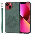For iPhone 14 Plus Mandala Embossed Card Slots PU+TPU Phone Case (Green) - 1