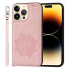 Mandala Embossed Card Slots PU+TPU Phone Case For iPhone 14 Pro(Rose Gold) - 1