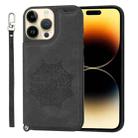 Mandala Embossed Card Slots PU+TPU Phone Case For iPhone 14 Pro(Black) - 1