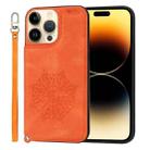 Mandala Embossed Card Slots PU+TPU Phone Case For iPhone 14 Pro(Orange) - 1