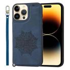 Mandala Embossed Card Slots PU+TPU Phone Case For iPhone 14 Pro(Blue) - 1