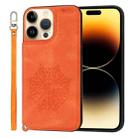 For iPhone 14 Pro Max Mandala Embossed Card Slots PU+TPU Phone Case (Orange) - 1