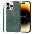 For iPhone 14 Pro Max Mandala Embossed Card Slots PU+TPU Phone Case (Green) - 1