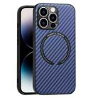 For iPhone 14 Pro Carbon Fiber Texture MagSafe Magnetic Phone Case(Blue) - 1