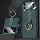 For Samsung Galaxy Z Flip4 GKK Ultra-thin PC Full Coverage Phone Flip Case with Ring Holder(Dark Green) - 1