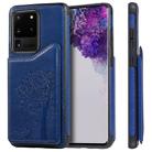 For Galaxy S20 Ultra Cat Tree Embossing Pattern Shockproof Protective Case with Card Slots & Photo Frame(Blue) - 1