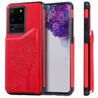 For Galaxy S20 Ultra Cat Tree Embossing Pattern Shockproof Protective Case with Card Slots & Photo Frame(Red) - 1