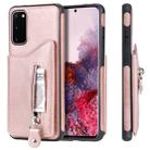 For Galaxy S20 Solid Color Double Buckle Zipper Shockproof Protective Case(Rose Gold) - 1