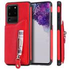 For Galaxy S20 Ultra Solid Color Double Buckle Zipper Shockproof Protective Case(Red) - 1