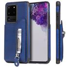 For Galaxy S20 Ultra Solid Color Double Buckle Zipper Shockproof Protective Case(Blue) - 1