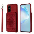 For Galaxy S20+ Sun Flower Pattern Embossed Horizontal Drop-proof Mobile Phone Case with Card Slots & Wallet & Photo Holder & Stand Function(Red) - 1