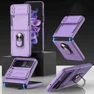 For Samsung Galaxy Z Flip4 GKK Carbon Brazing Pattern Shockproof Armor PC Phone Case with Ring Holder(Purple) - 1