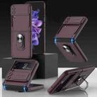 For Samsung Galaxy Z Flip4 GKK Carbon Brazing Pattern Shockproof Armor PC Phone Case with Ring Holder(Wine Red) - 1