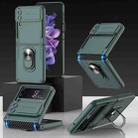 For Samsung Galaxy Z Flip4 GKK Carbon Brazing Pattern Shockproof Armor PC Phone Case with Ring Holder(Green) - 1