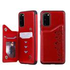 For Galaxy S20 Six Cats Embossing Pattern Shockproof Protective Case with Card Slots & Photo Frame(Red) - 1