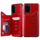 For Galaxy S20 Plus Six Cats Embossing Pattern Shockproof Protective Case with Card Slots & Photo Frame(Red) - 1