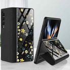 For Samsung Galaxy Z Fold4 GKK Floral Pattern Electroplating Tempered Glass Leather Case(Flower 06) - 1