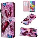 For Galaxy A51 Glitter Pattern Leather Case With Left And Right With Bracket & Card slot & Wallet & Lanyard(Blue Butterfly) - 1