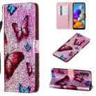 For Galaxy A21 Glitter Pattern Leather Case With Left And Right With Bracket & Card slot & Wallet & Lanyard(Blue Butterfly) - 1
