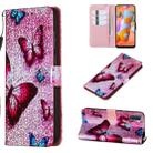 For Galaxy A11 Glitter Pattern Leather Case With Left And Right With Bracket & Card slot & Wallet & Lanyard(Blue Butterfly) - 1